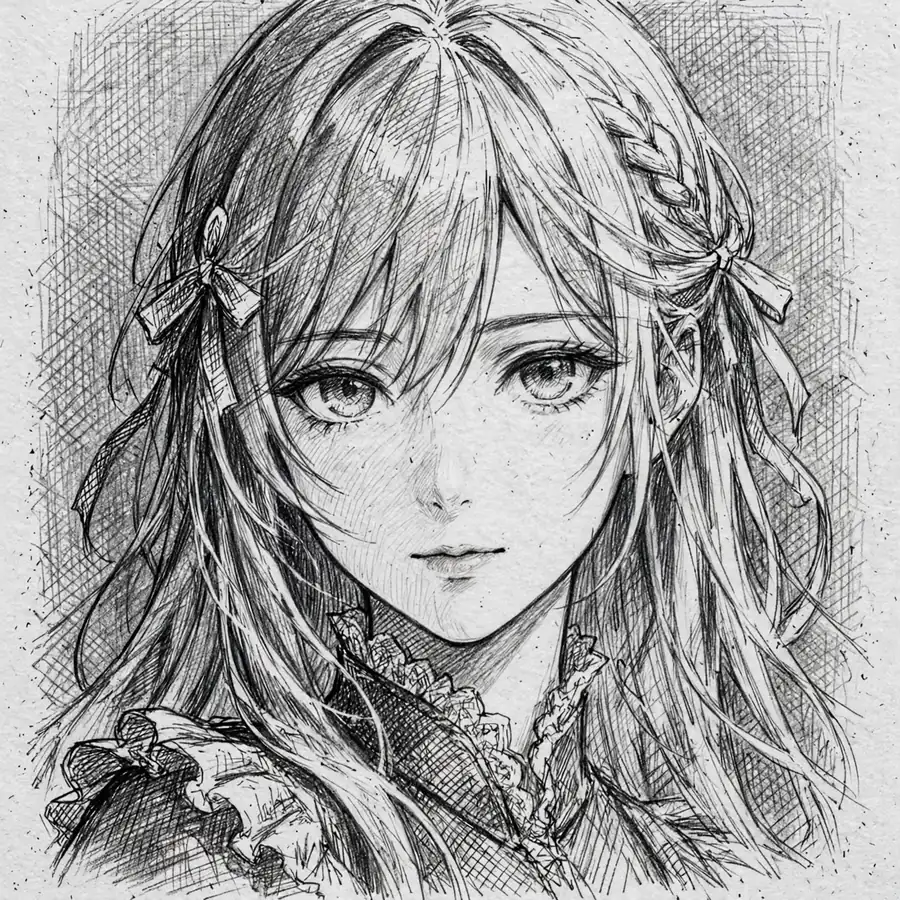 Pencil sketch anime girl pfp with cross-hatching shadows and hand-drawn feel