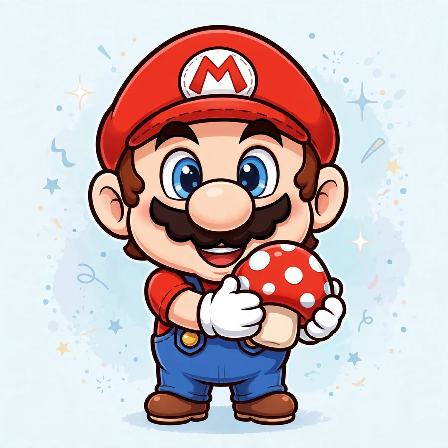 Chibi Mario pfp: original hugging mushroom