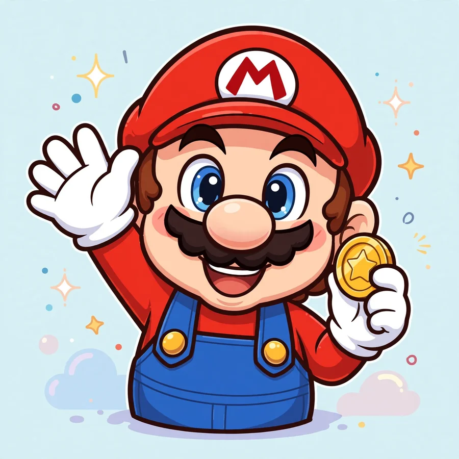 Chibi Mario pfps: original waving with coin
