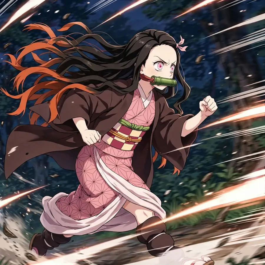 Nezuko pfp: original Nezuko sprinting at full speed with motion lines