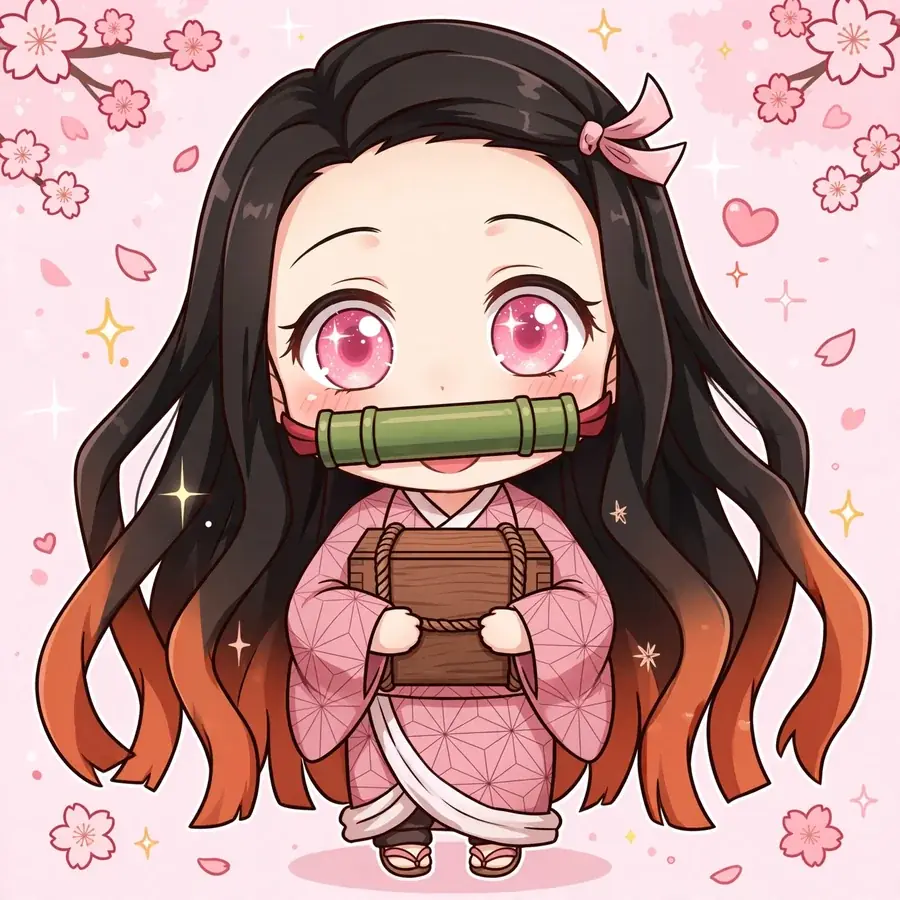 Nezuko pfp chibi: original mini Nezuko hugging her wooden box