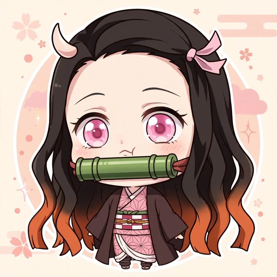 Nezuko chibi pfp: original mini demon Nezuko with tiny horn, pouty cute