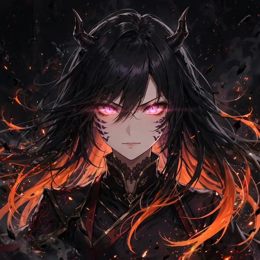 Nezuko pfp: original adult demon form Nezuko, elegant and fierce with embers
