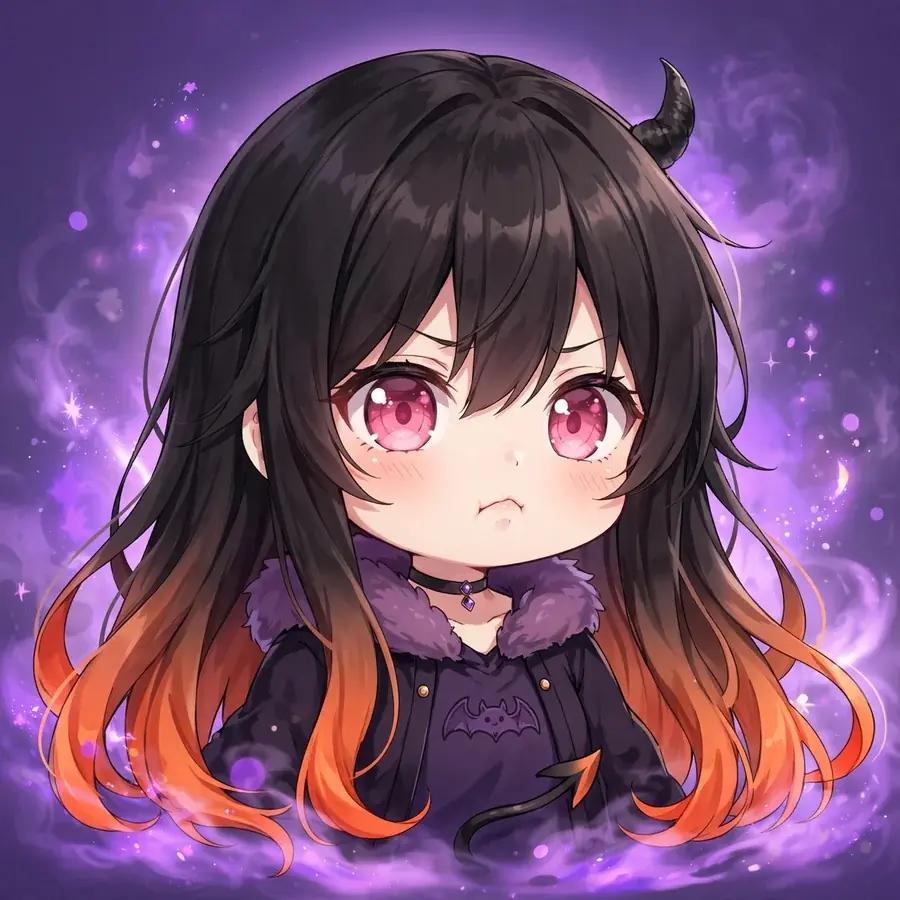 Nezuko demon form cute: original small-horned demon Nezuko, pouty and adorable