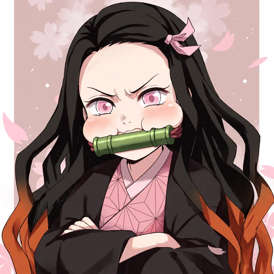Funny nezuko pfps: original Nezuko pouting angrily with puffed cheeks