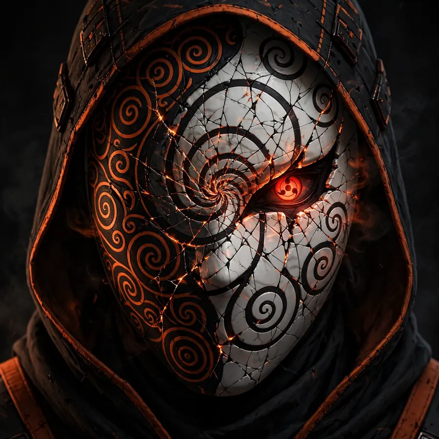 Obito pfp aesthetic: original white cracked spiral mask portrait