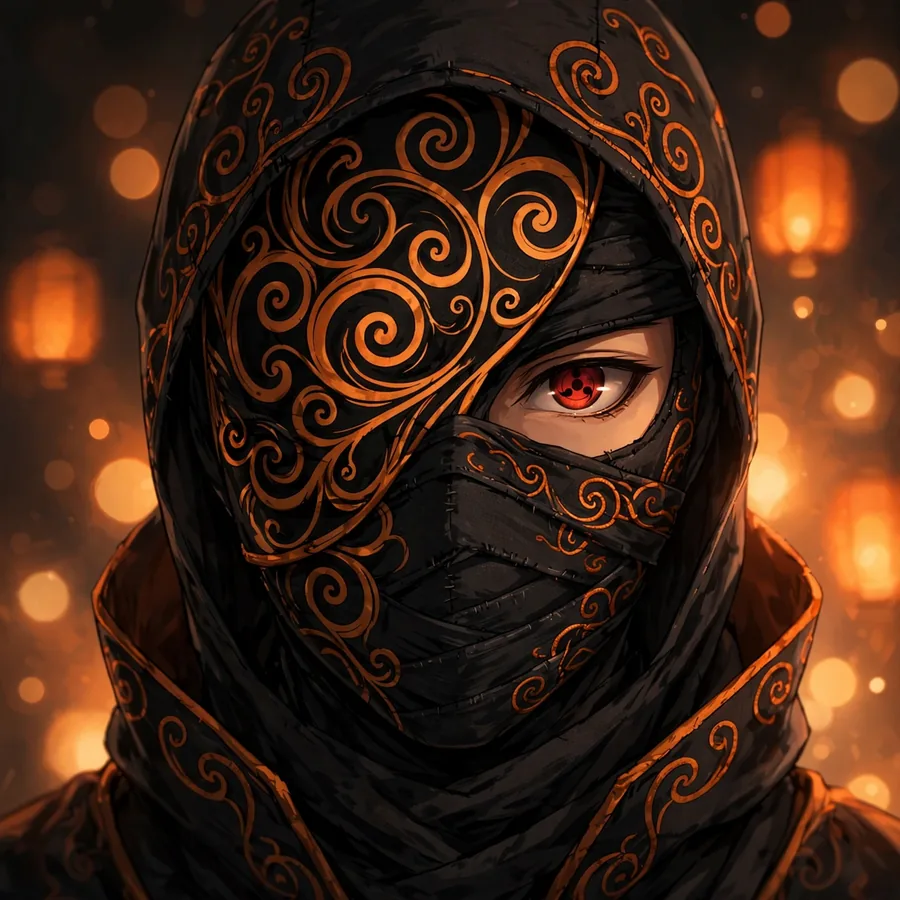 Aesthetic Obito pfps: original spiral mask with warm bokeh lantern lights