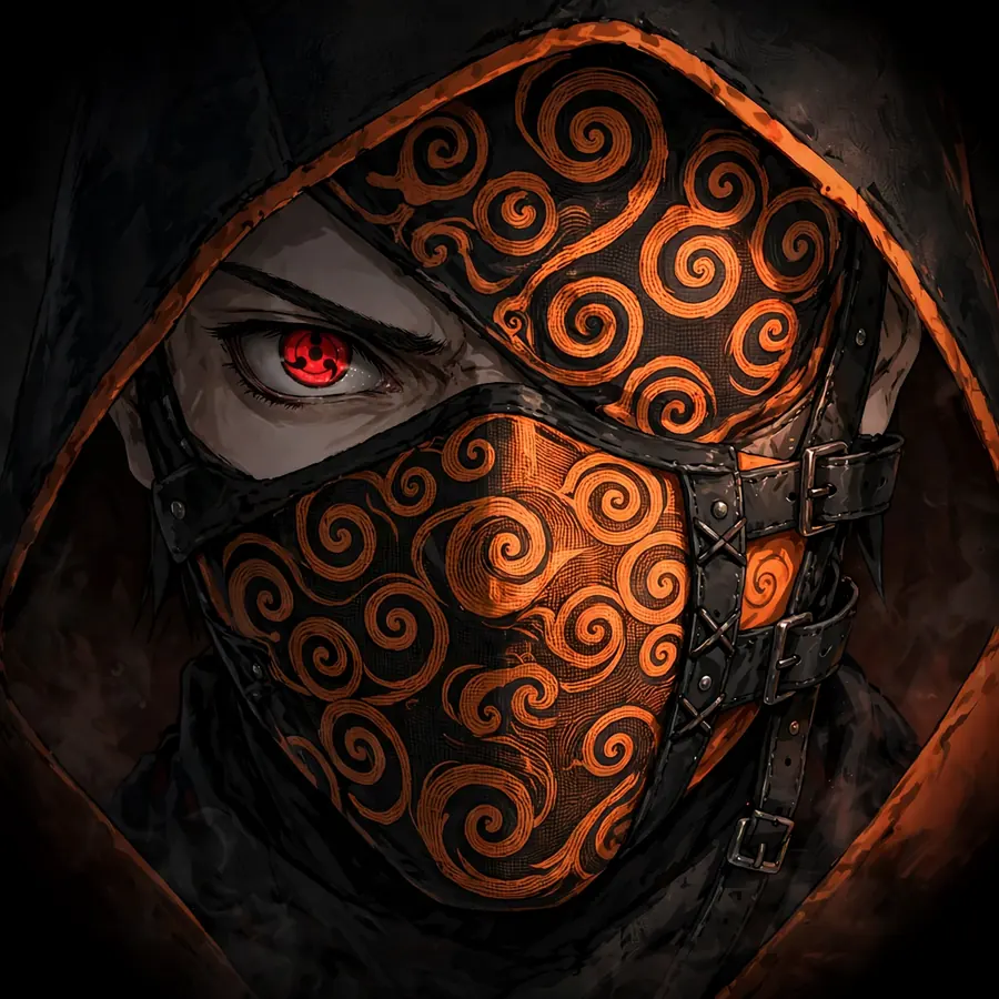Battle-worn Obito pfps: original mask held by leather straps and buckles