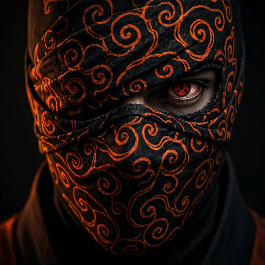 Sharingan Obito pfp: original close-up ornate mask with a red Sharingan eye