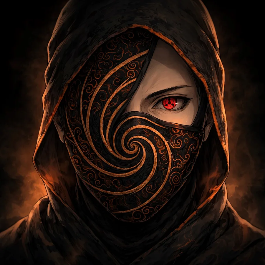 Unmasked Obito pfps: original eyes and hair above a spiral cloth mask