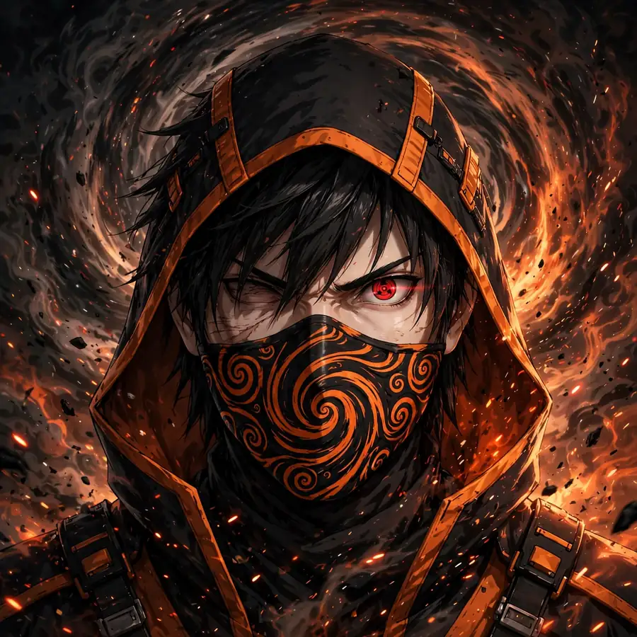 Obito unmasked pfp: original young face with the mask pulled low