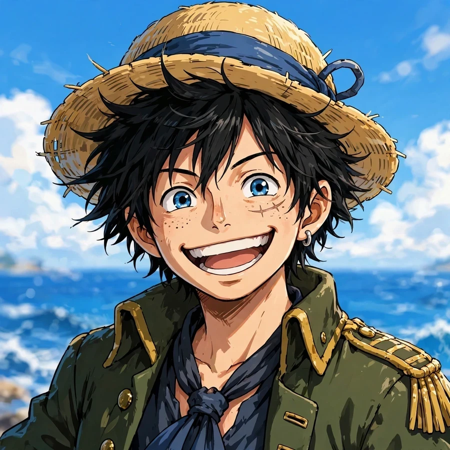 One piece pfp: original straw-hat pirate captain grinning confidently