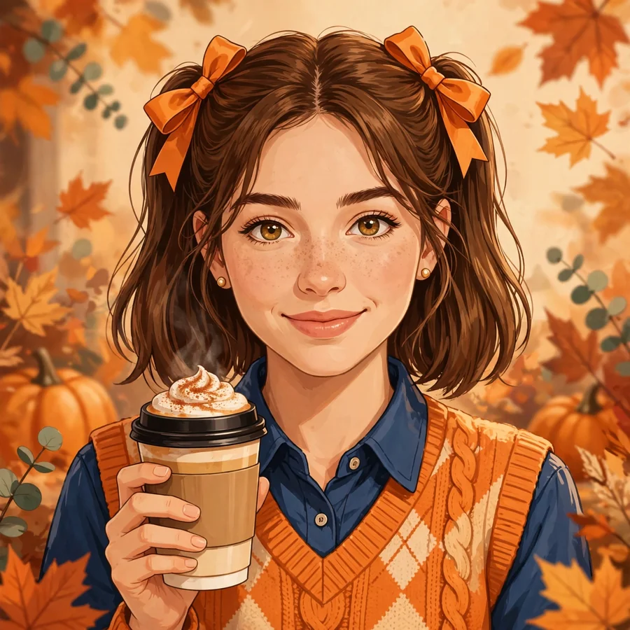 Preppy orange pfp: preppy girl with orange bows and autumn vibes