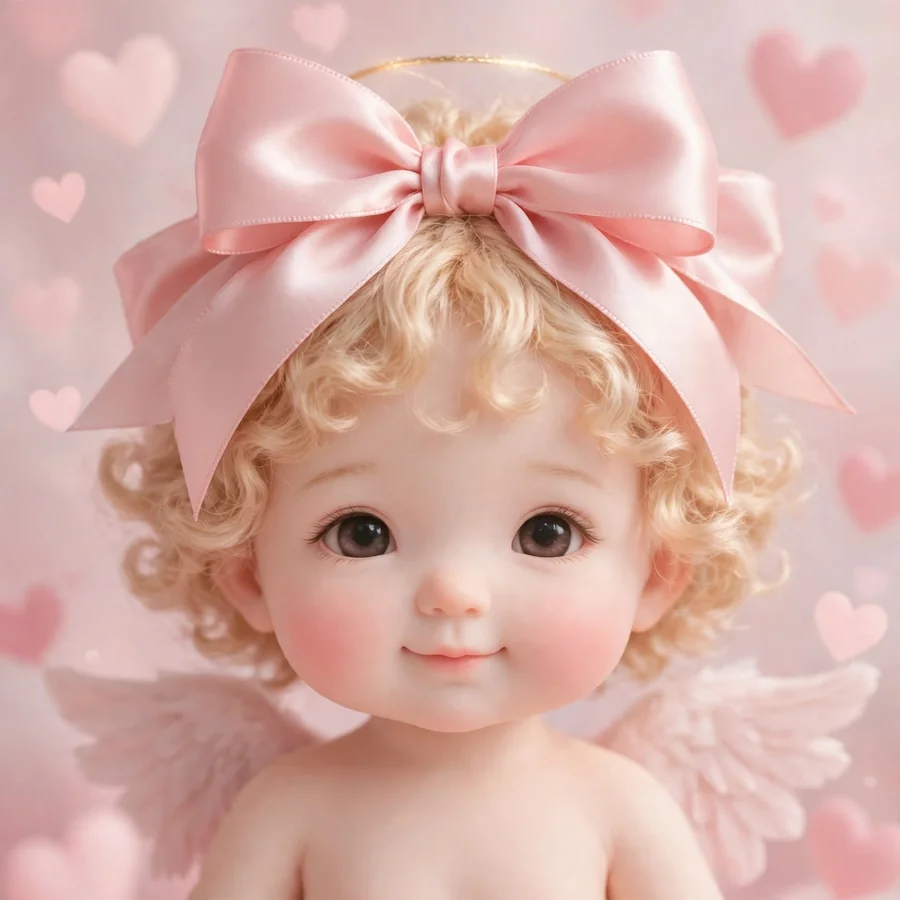 Aesthetic Sonny Angel pfp: original giant pink bow cherub portrait