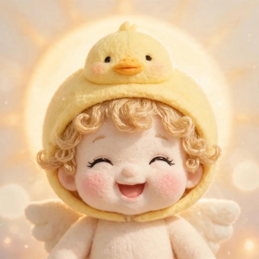 Cozy Sonny Angel pfps: original chick hood cherub laughing in sunshine