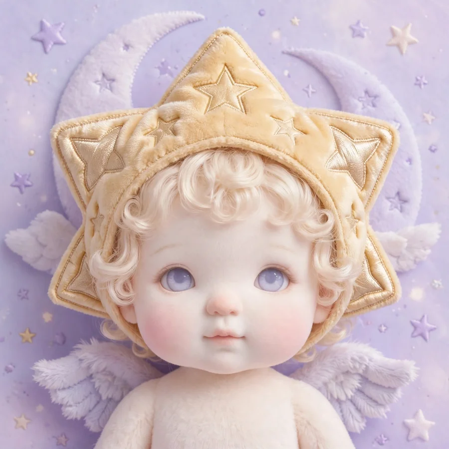 Sonny Angel pfp dreamy: original golden star bonnet with crescent moon