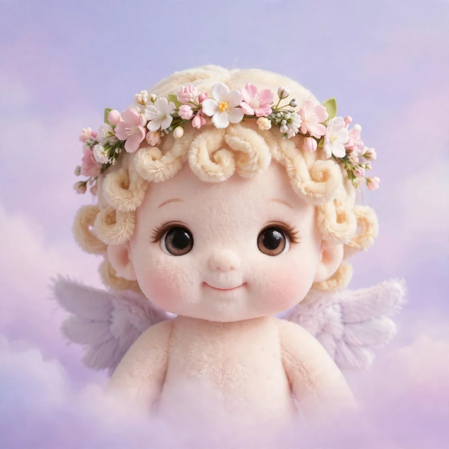Sonny Angel pfp: original pink flower crown cherub on lavender