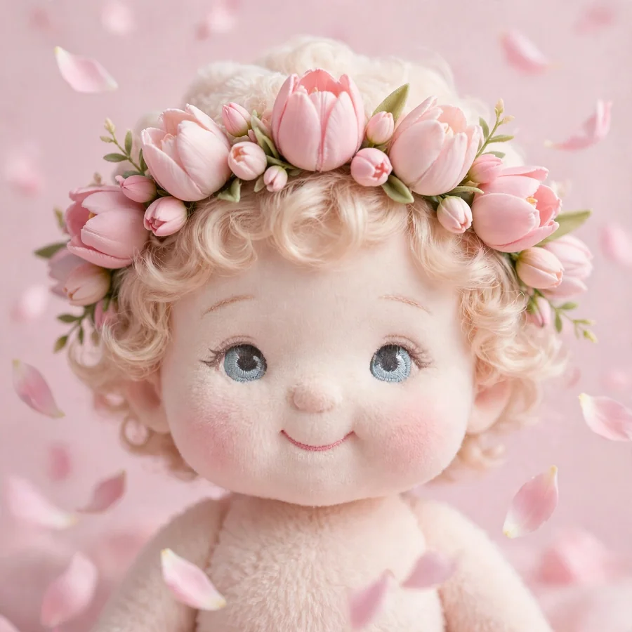 Sonny Angel flower pfp: original pink rose crown with falling petals