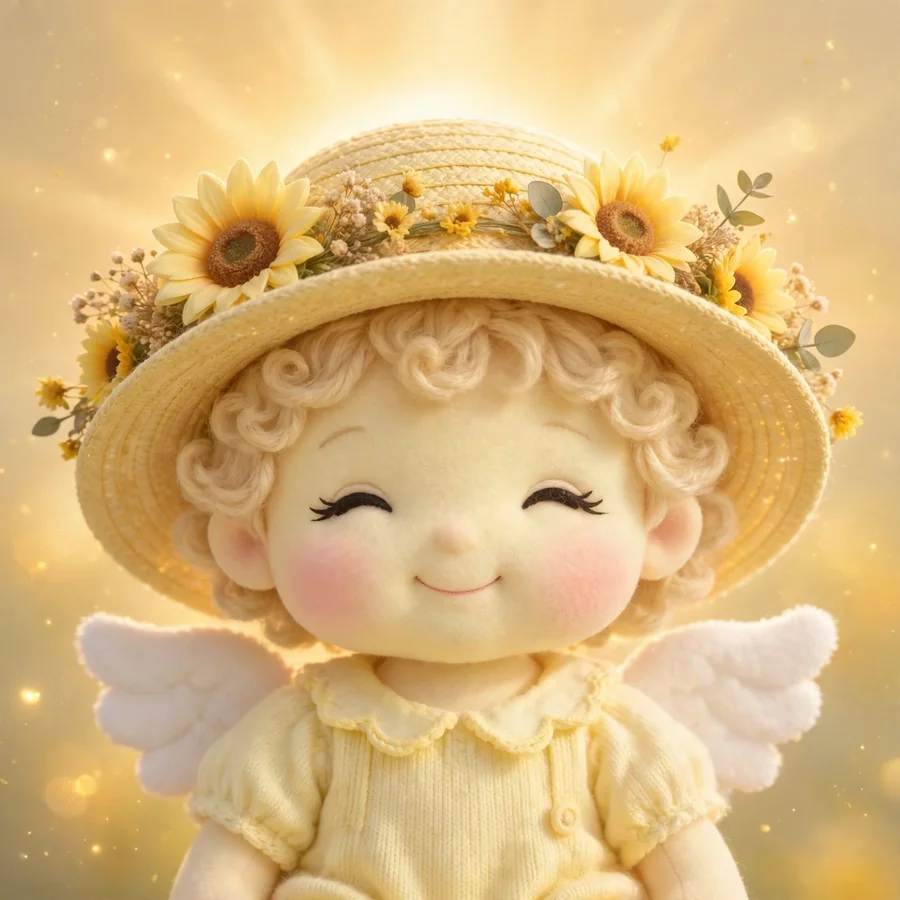 Sonny Angel pfps flower: original sunflower straw hat in golden light