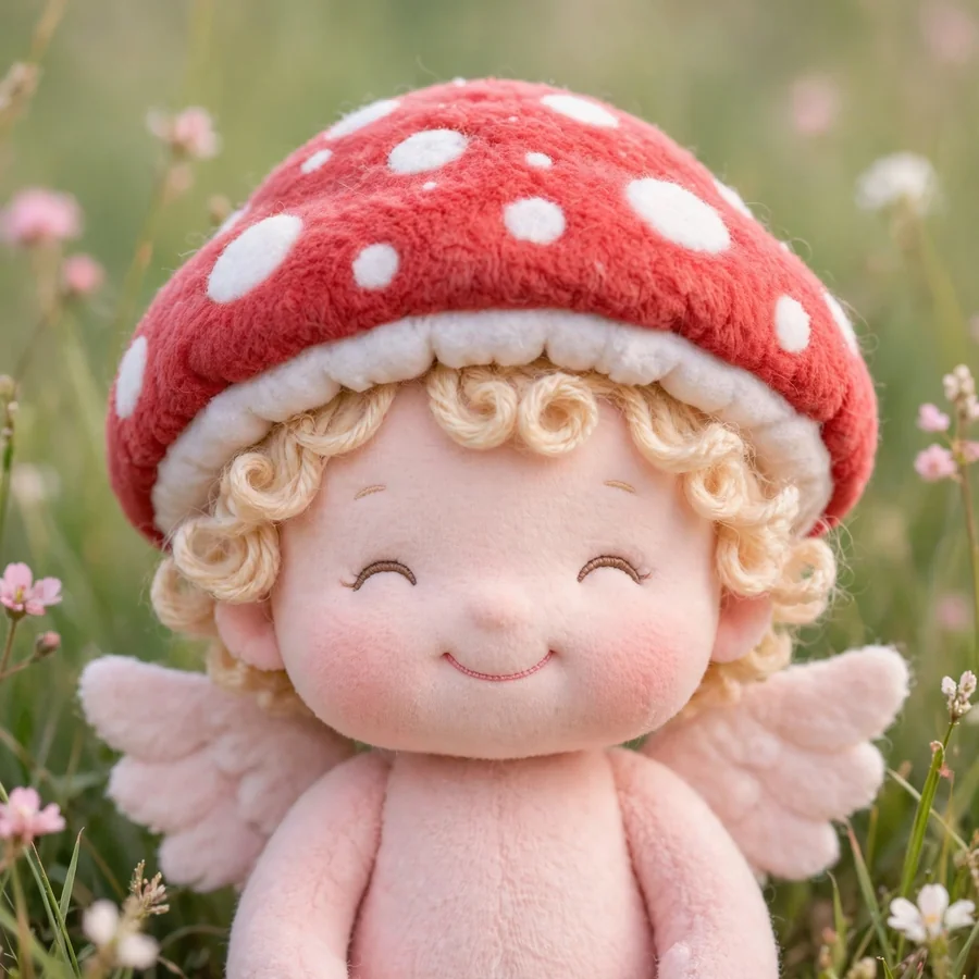 Sonny Angel pfp: original red mushroom hat cherub in the garden