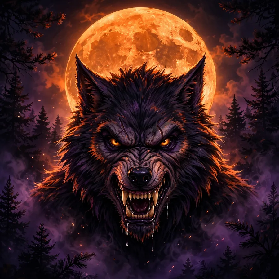 Scary pfp halloween: original werewolf snarling under the full moon