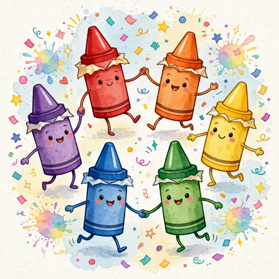 Artsy pfps for school: dancing crayon characters in a circle
