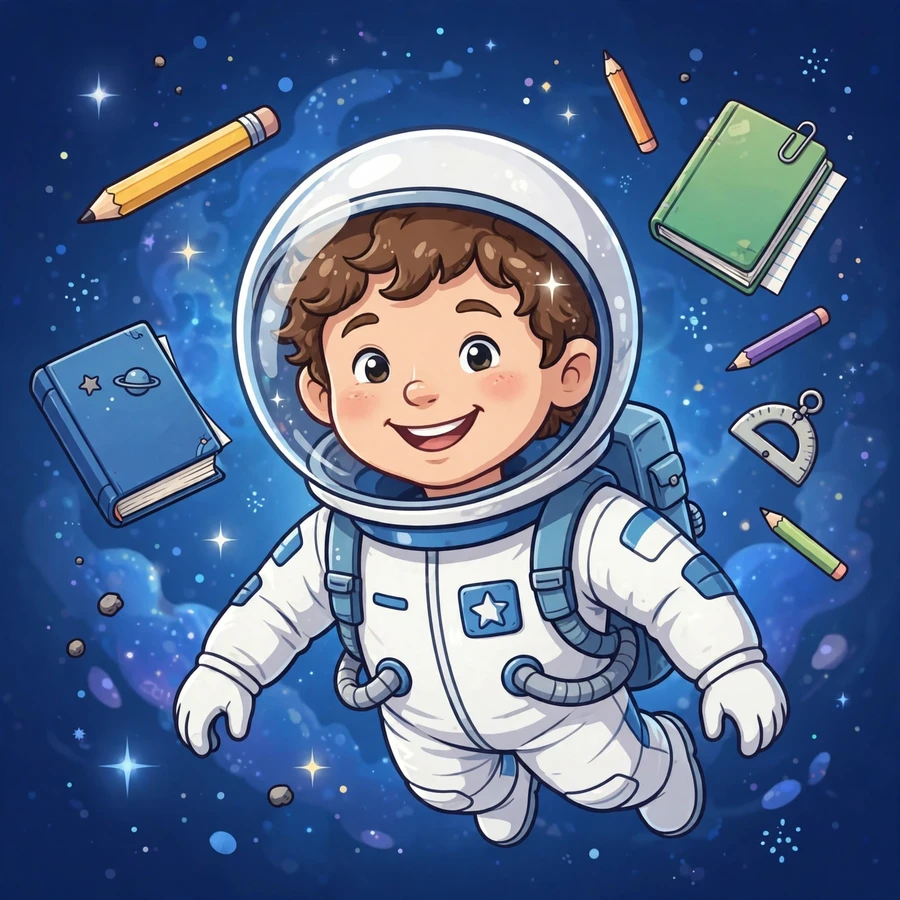 Cool pfps for school: astronaut kid with floating school books