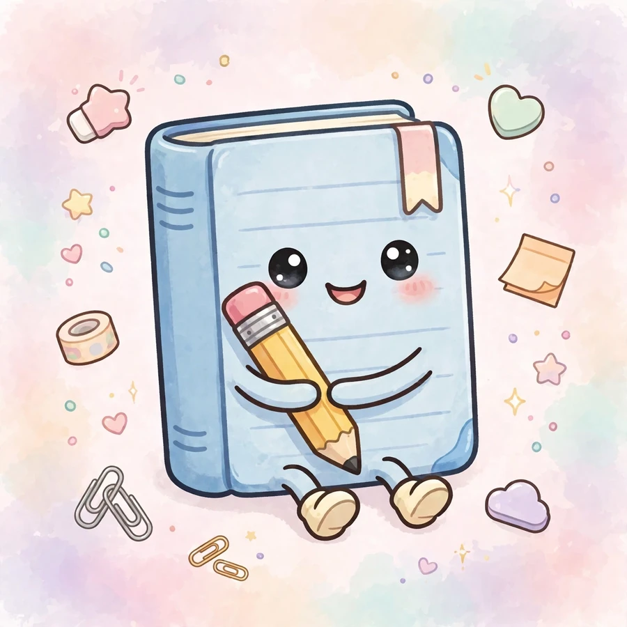 Cute pfps for school: chibi book character hugging a pencil