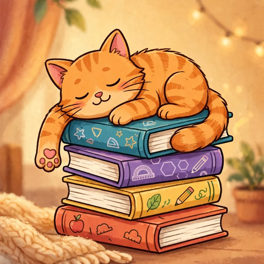 Pfp for school: silly cat sleeping on a pile of textbooks