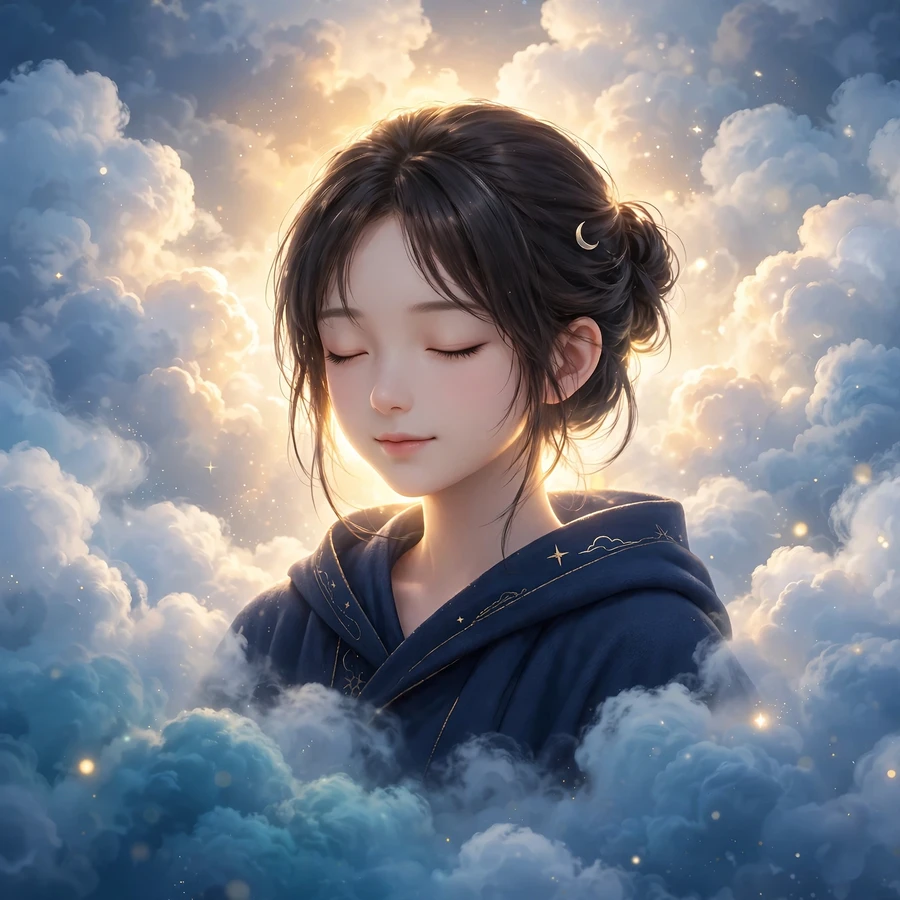 Calm pfps: peaceful girl meditating among clouds