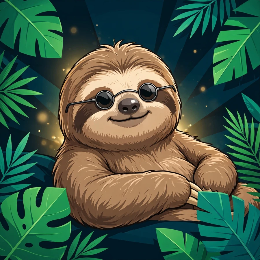 Chill pfp: cool sloth wearing tiny sunglasses