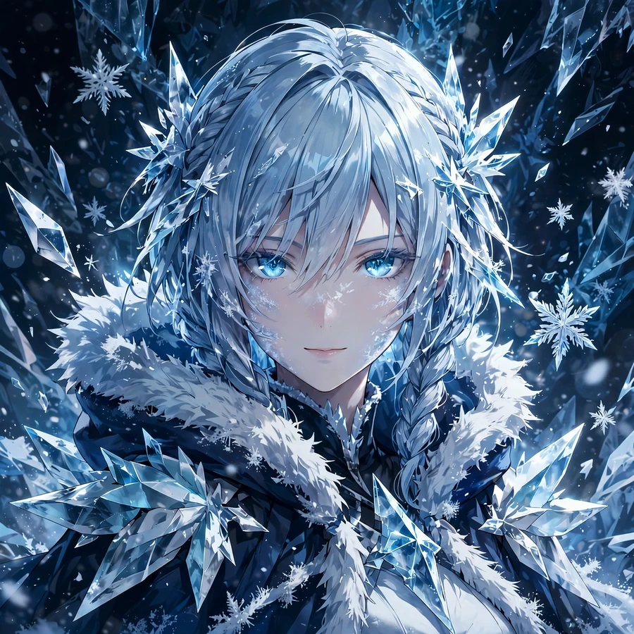 Cold pfp: frozen anime character with crystal ice shards