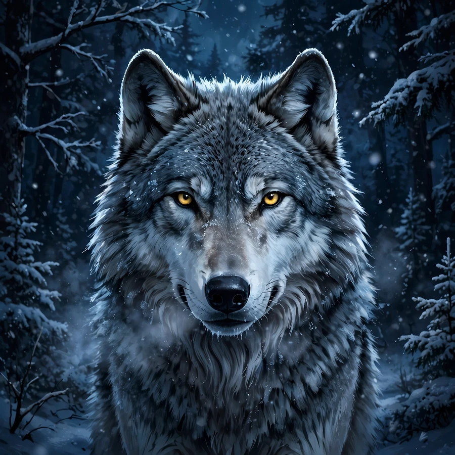 Cold pfp: winter lone wolf in snowy forest