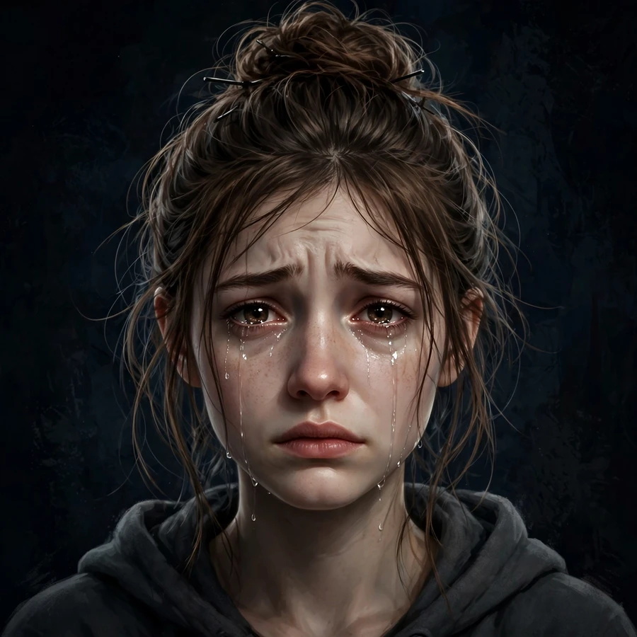 Depressed girl pfp: girl with messy bun crying softly