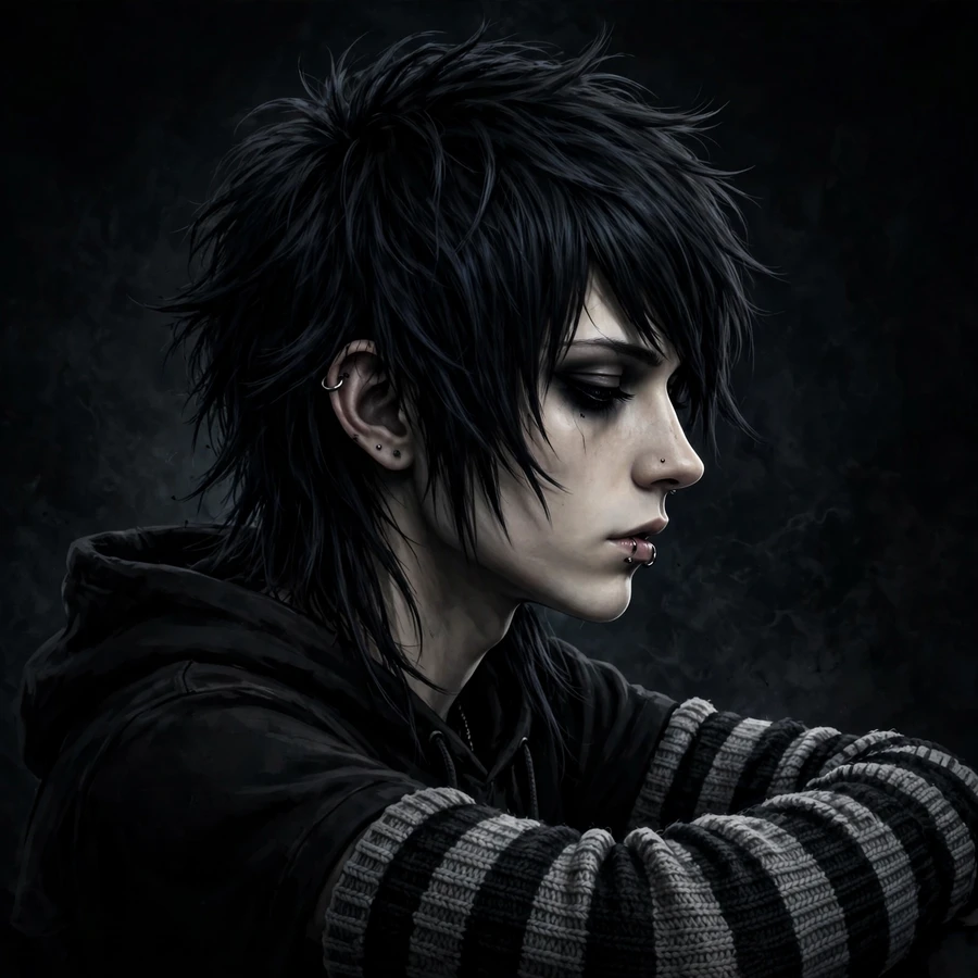 Emo profile: moody portrait with striped arm warmers