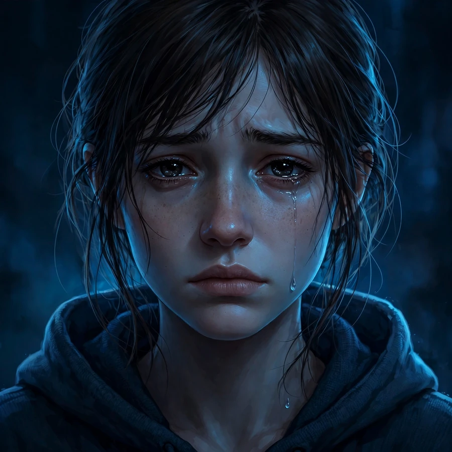 Sad pfp: melancholic girl with tear rolling down cheek