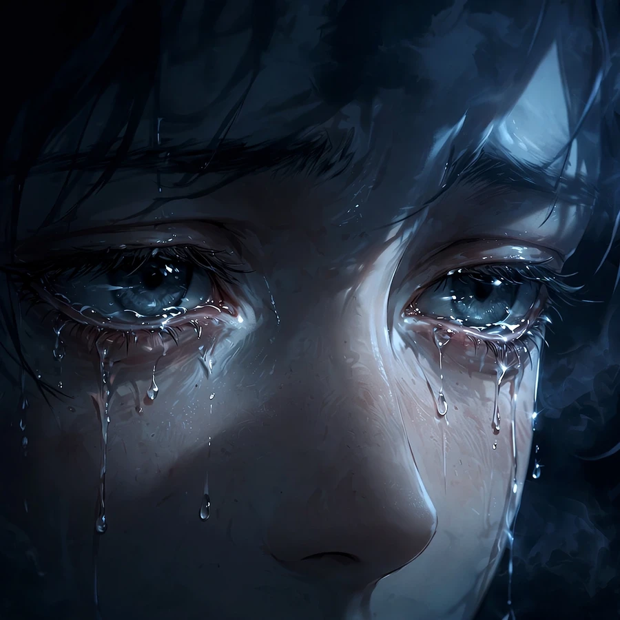 Depressing pfp: crying anime-style eyes close-up