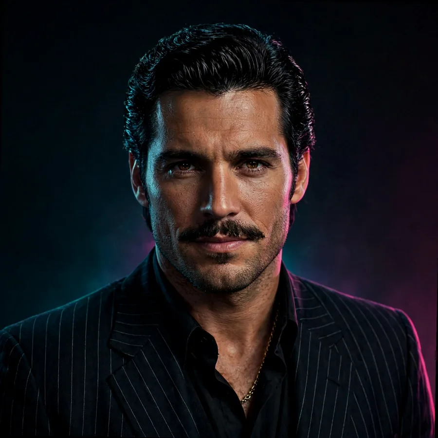 Aesthetic Scarface pfps: original mustache portrait with pink rim light