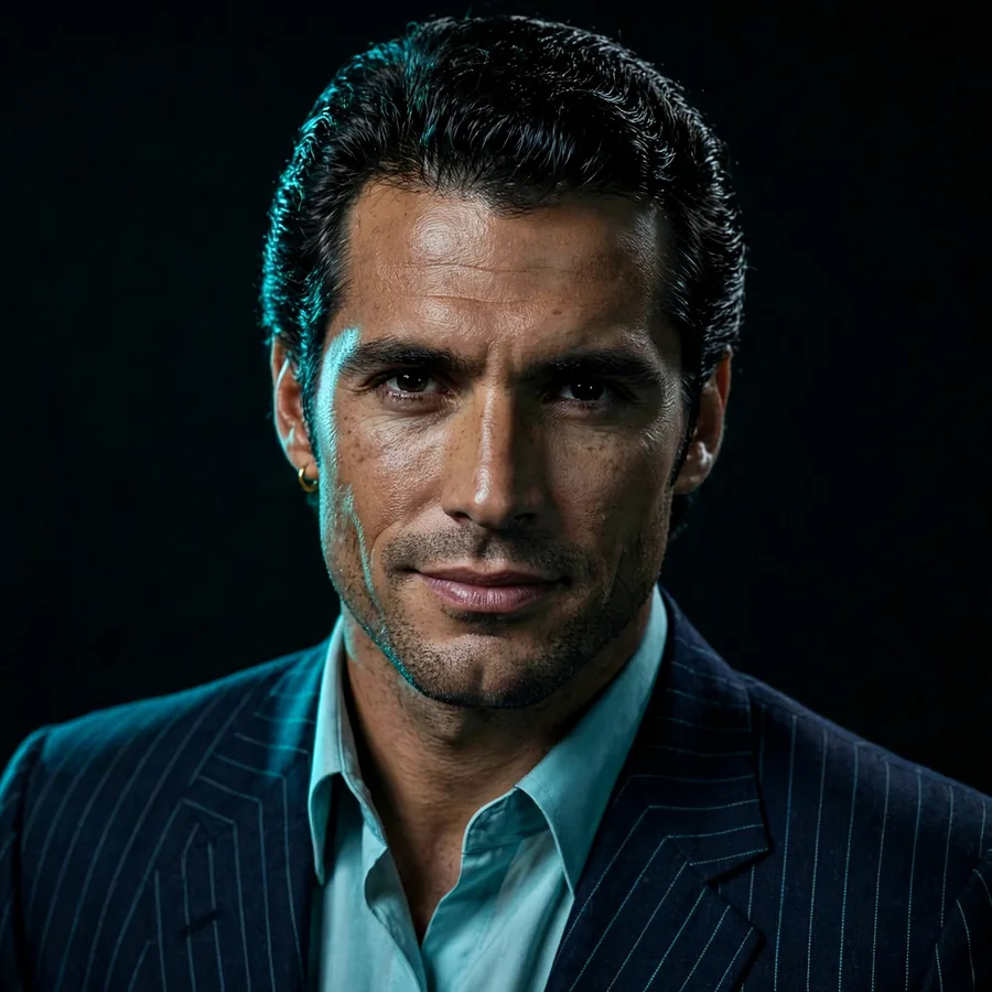 Boss Scarface pfps: original sharp portrait, teal studio light