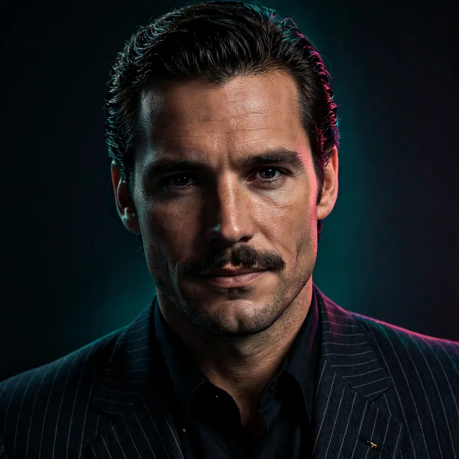 Tony Montana pfp classic: original mustache close-up with teal glow
