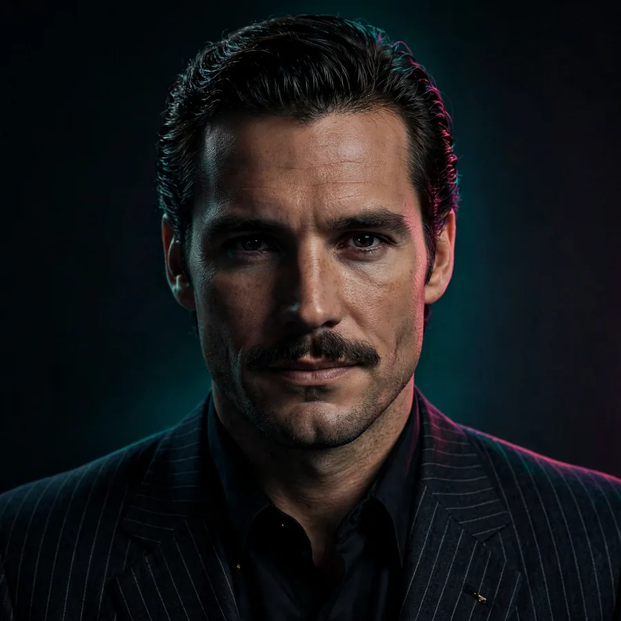 Dark Scarface pfp: original mustache portrait in deep shadow