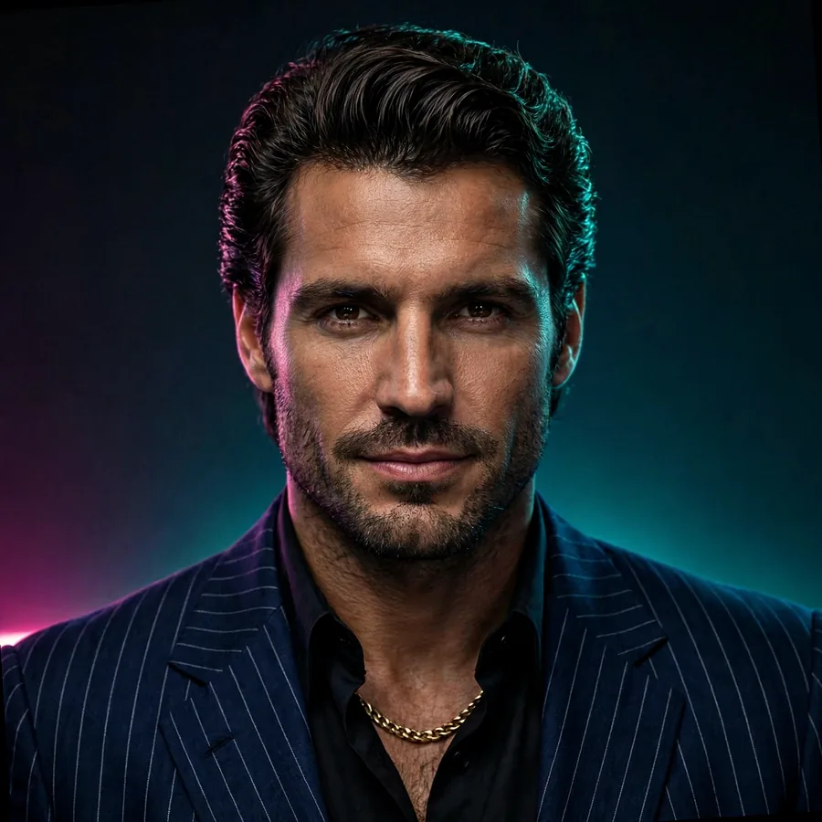 Neon Scarface pfps: original stubble beard portrait, glowing teal edge