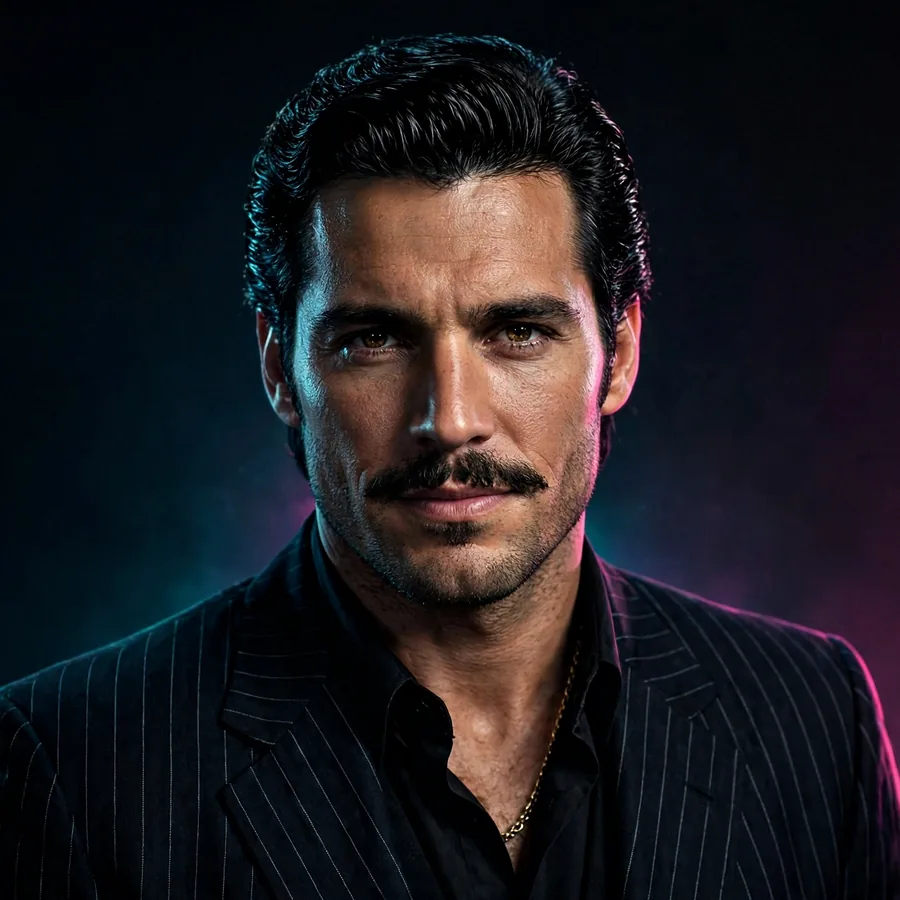 Scarface suit pfp: original pinstripe suit portrait with mustache