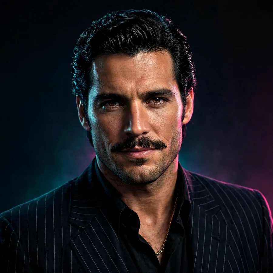 Scarface pfps suit: original mustache portrait in a striped suit