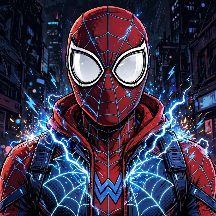 Cool spider-man pfp: original hero with glowing blue web-lines