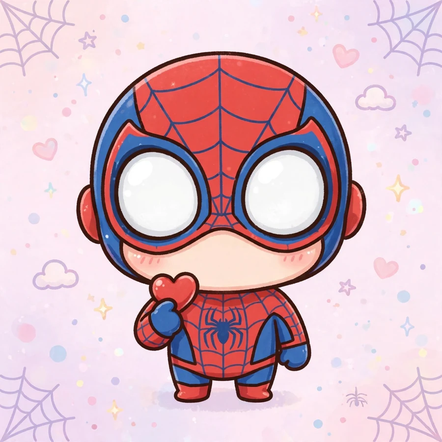 Cute spider man pfp: original baby web-slinger holding a heart