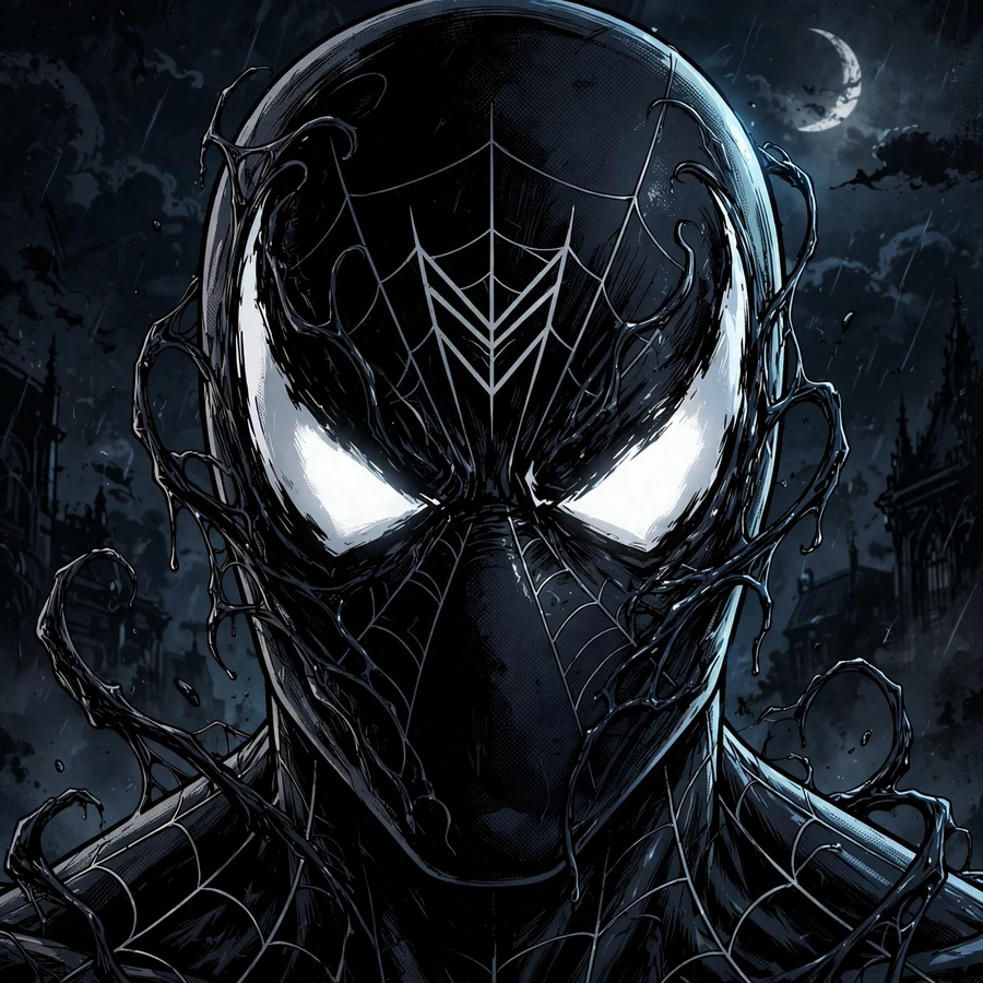 Dark spider-man pfp: original black symbiote hero with glowing eyes