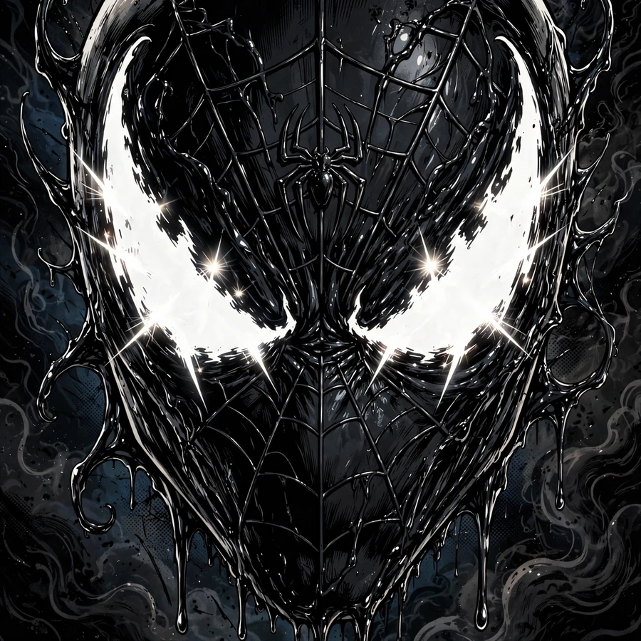 Dark spider-man pfp: original symbiote mask extreme close-up