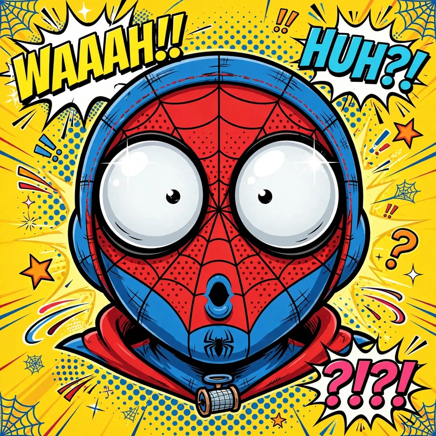 Funny spider-man pfp: original masked hero with surprised wide eyes