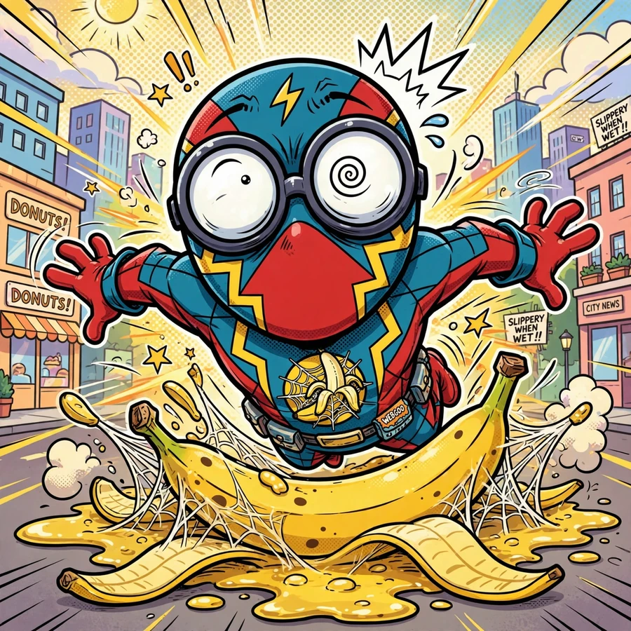 Funny spider-man pfp: original hero slipping on a web, cartoon chaos